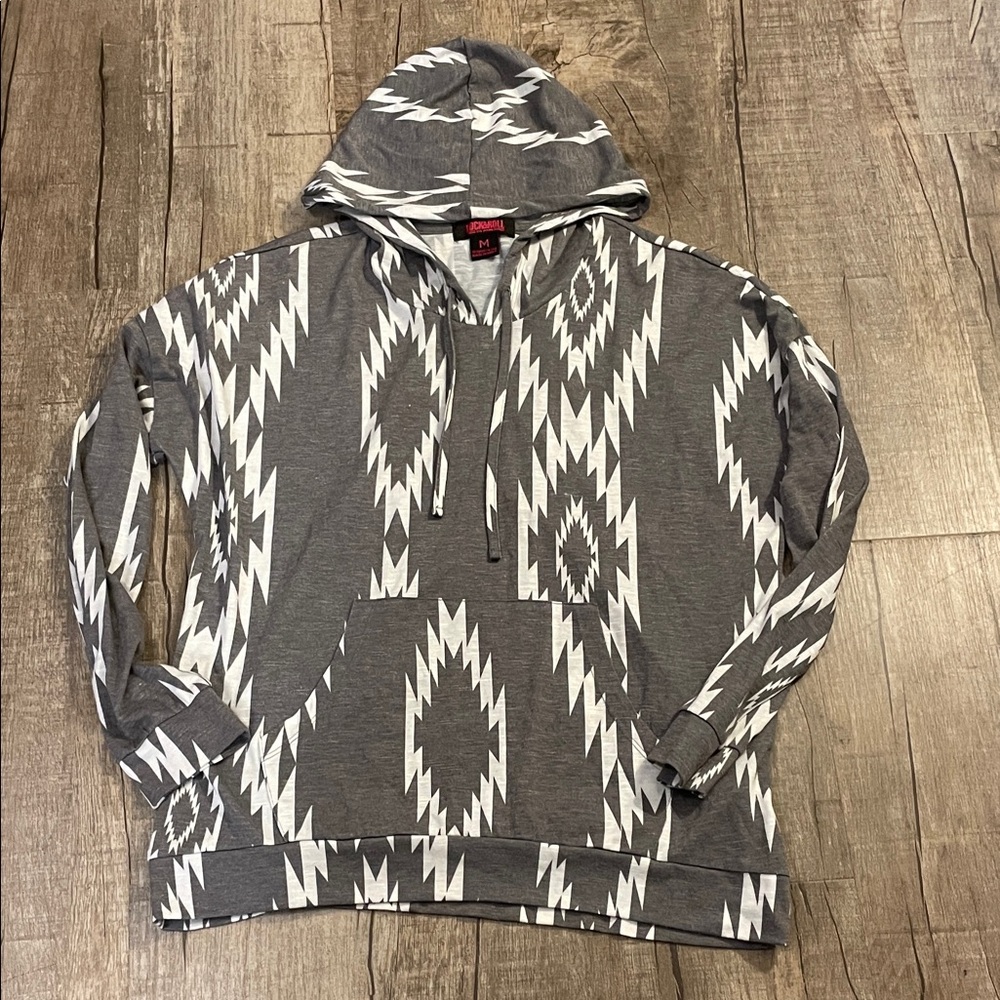 Chic Gray Aztec Pattern Hoodie